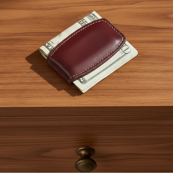 brown leather money clip