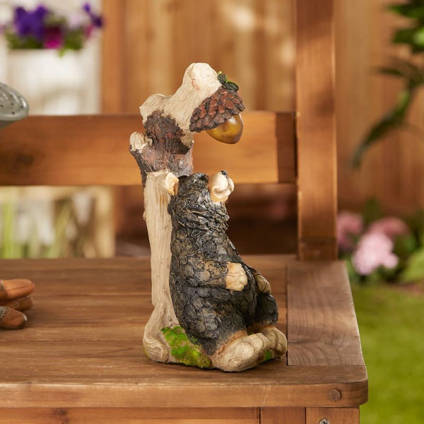 solar powered lit black bear statue