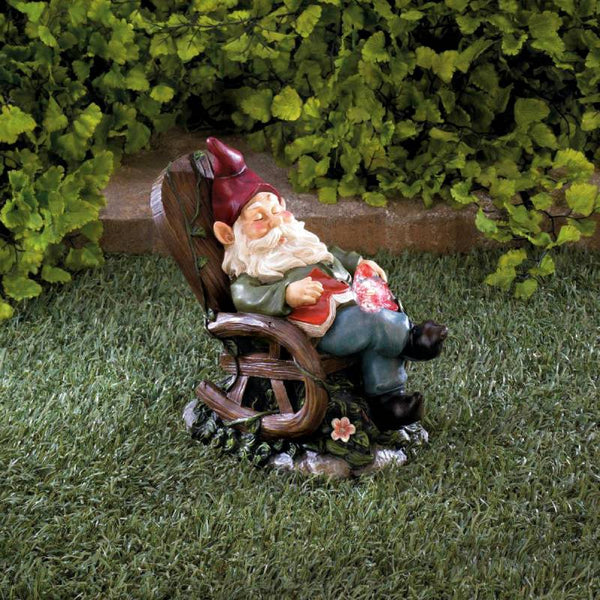 rocking chair solar powered garden gnome figurine
