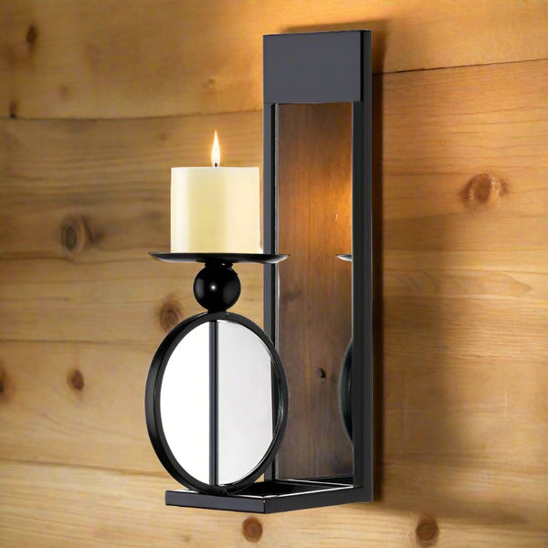wrought iron mirrored wall candle sconce