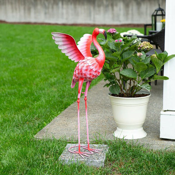 flying flamingo metal garden sculpture