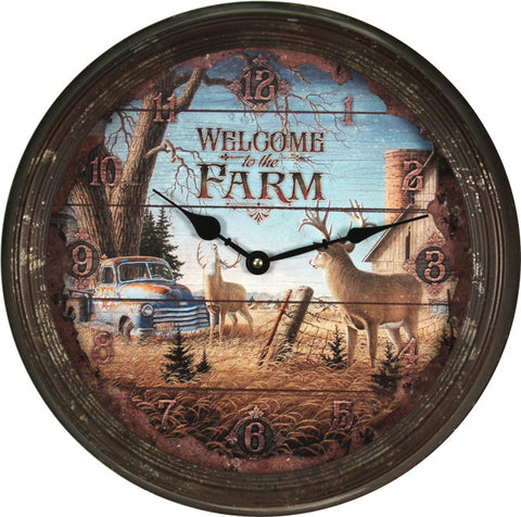 Welcome To The Farm 15" Deer Wall Clock