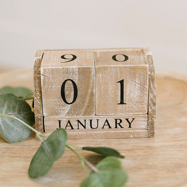 natural wood block perpetual calendar