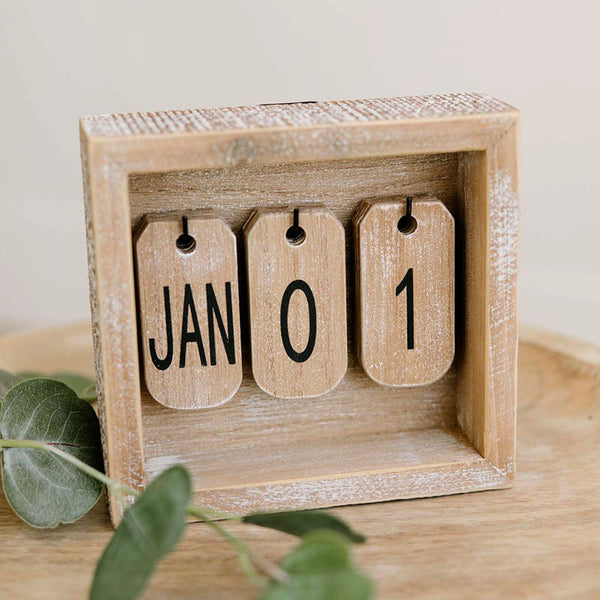 natural wood framed flip perpetual calendar