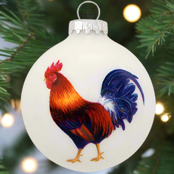 rooster legend glass ornament