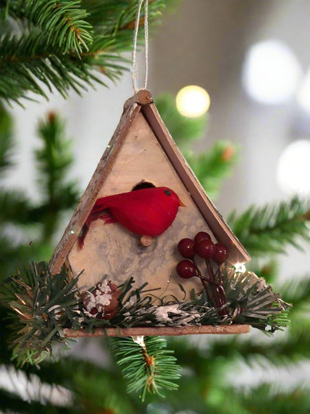 woodland bird house christmas ornament