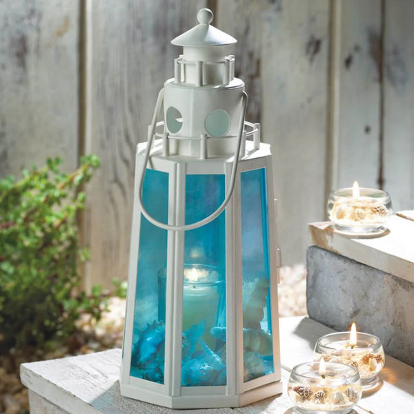 ocean blue lighthouse lantern candle holder