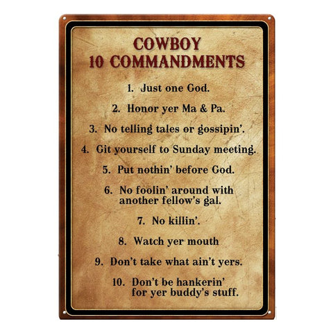 Cowboy 10 Commandments Sign