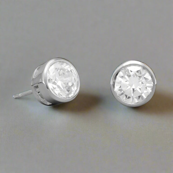 sterling silver 7mm round bezel cz post earrings