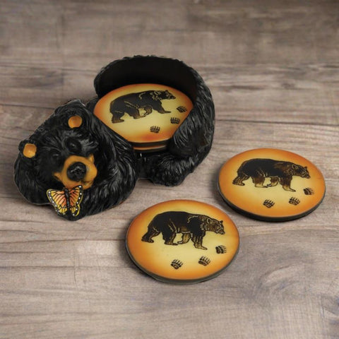 Black Bear Coasters and Holder Set