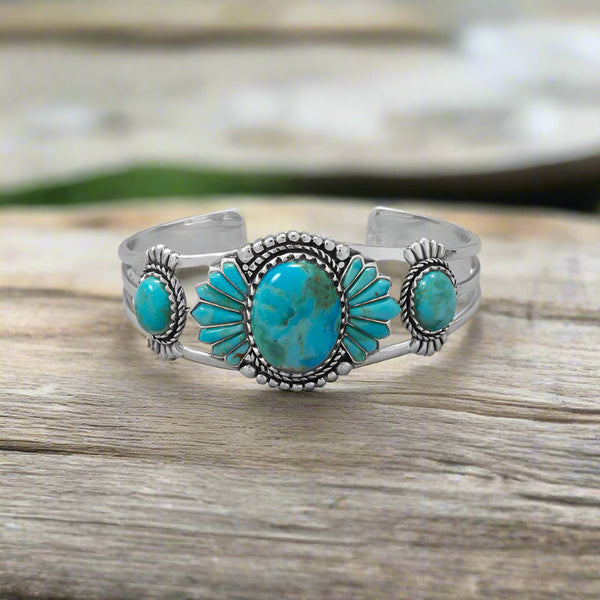 southwest style oxidized turquoise cuff bracelet