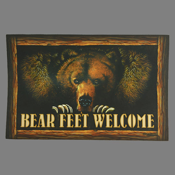 bear feet welcome rubber door mat 17x26