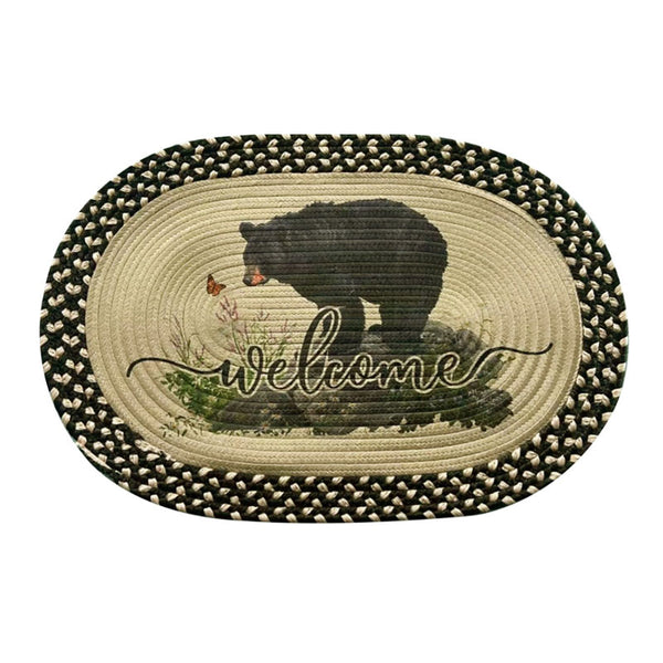bear butterfly watching oval braided rug