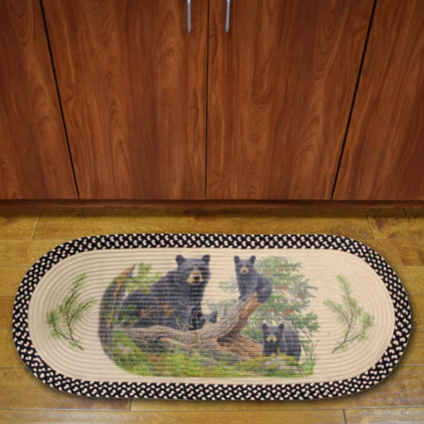 bear family large oval braided rug