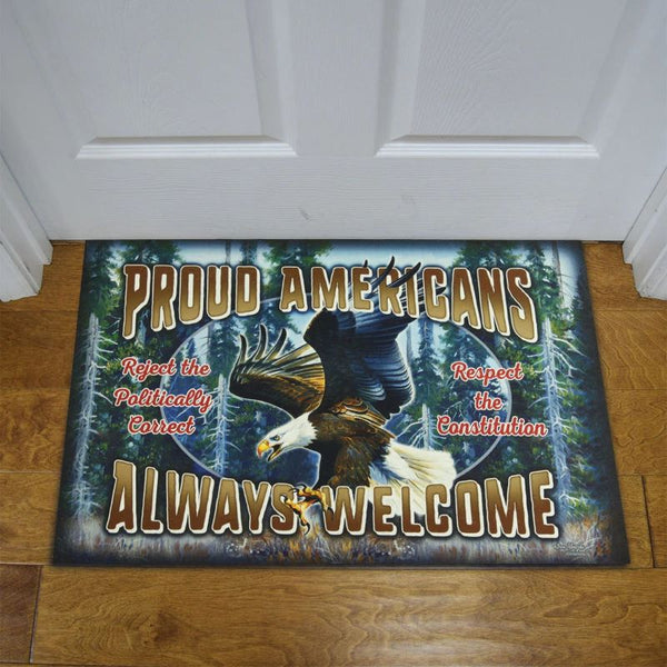 proud americans always welcome rubber door mat