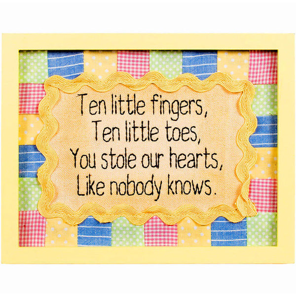 ten little fingers ten little toes baby nursery framed wall stitchery