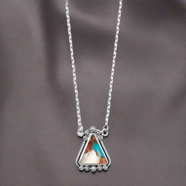 oxidized spiny oyster and turquoise necklace