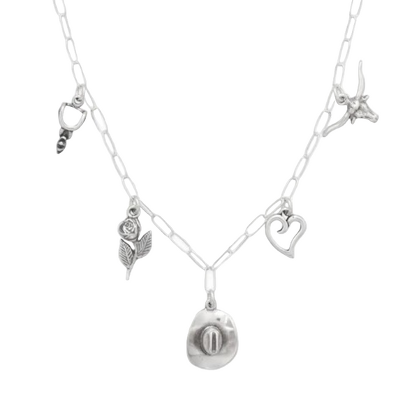love and cowgirls oxidized sterling silver charm necklace