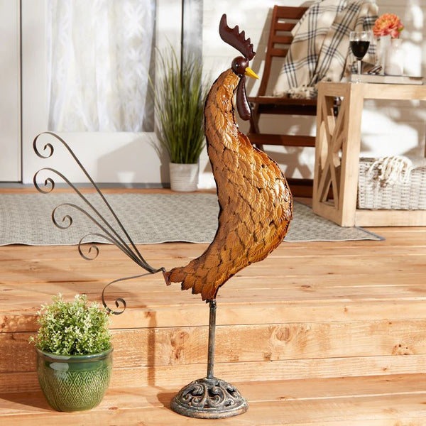 antiqued wrought iron sculpted rooster