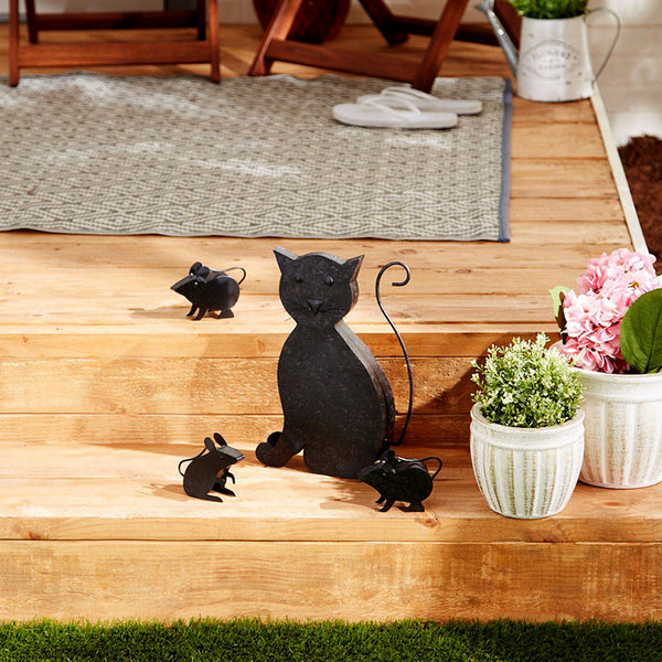cat with mice metal sculptures