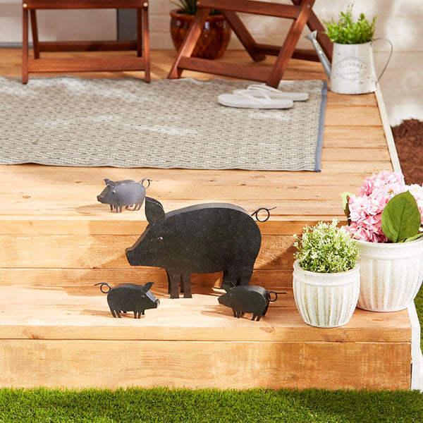 pig and piglets metal garden sculptures