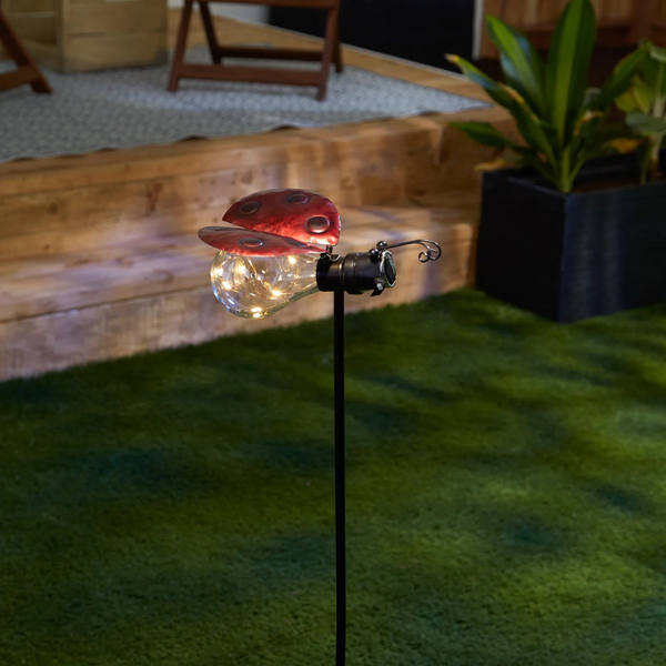 ladybug glowing solar garden stake