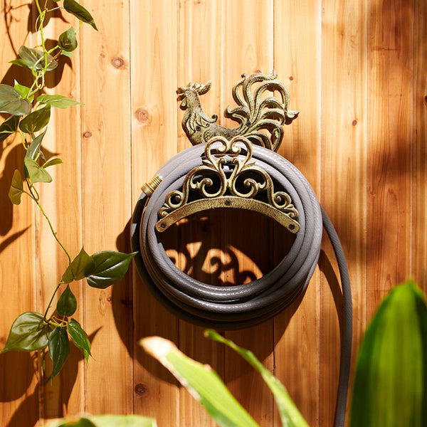 rooster cast iron garden hose holder