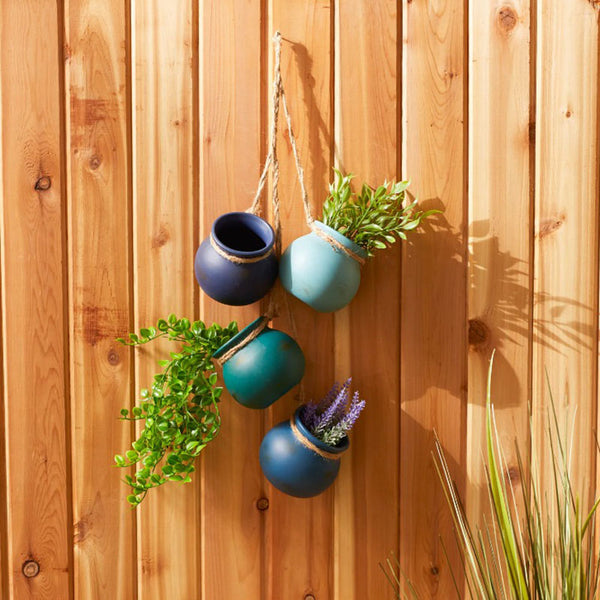 shades of blue dangling mini garden pots