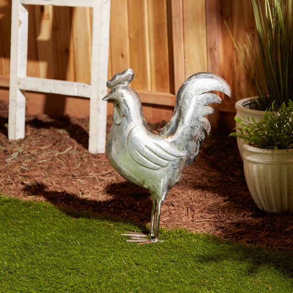 galvanized metal rooster sculpture