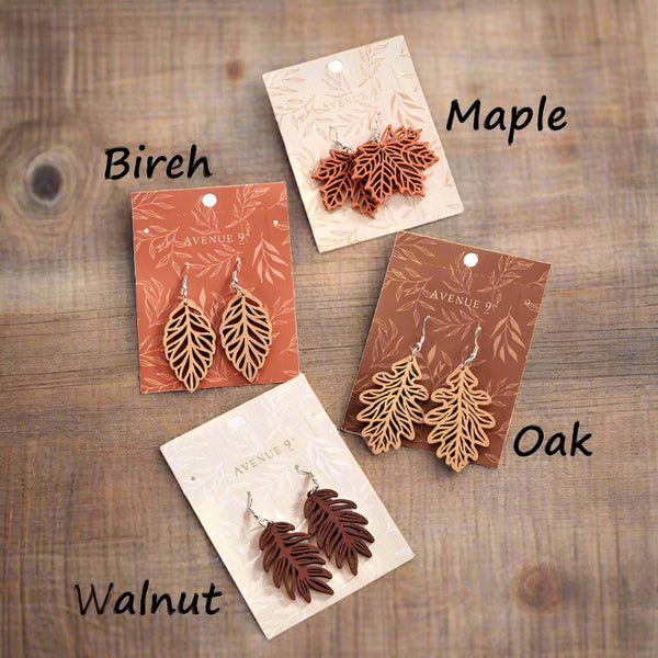 laser cut wood leaf earrings