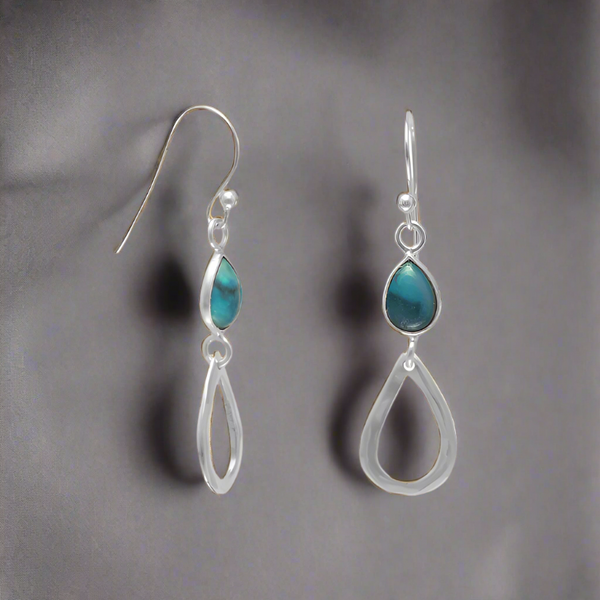 sterling silver tear drop genuine turquoise earrings