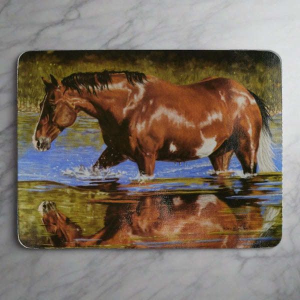 bathing beauty horse glass cutting board