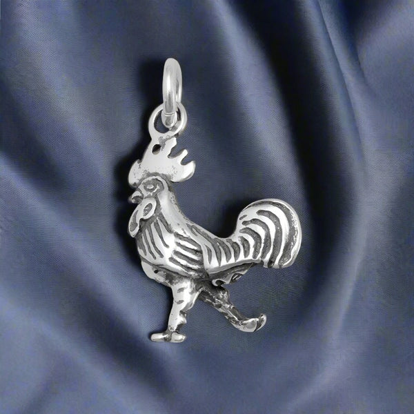 sterling silver strutting rooster charm pendant
