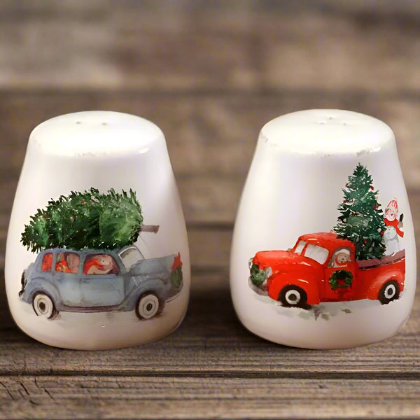 winter farmhouse christmas salt and pepper shakers
