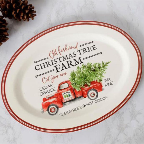 christmas tree farm 16 inch serving platter