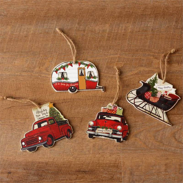 christmas tree farm wooden ornaments set of 4