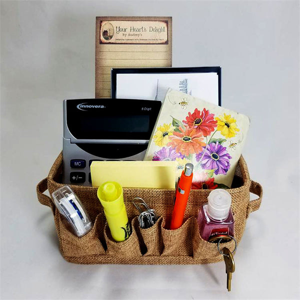 collapsible burlap organizer with pockets