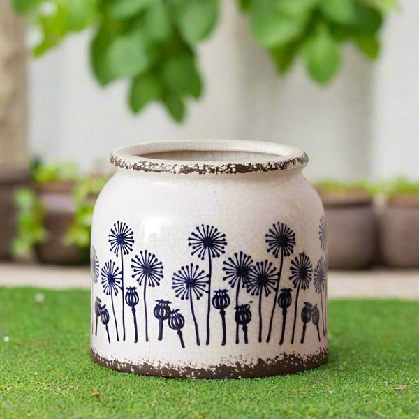 blue dandelion small pottery planter