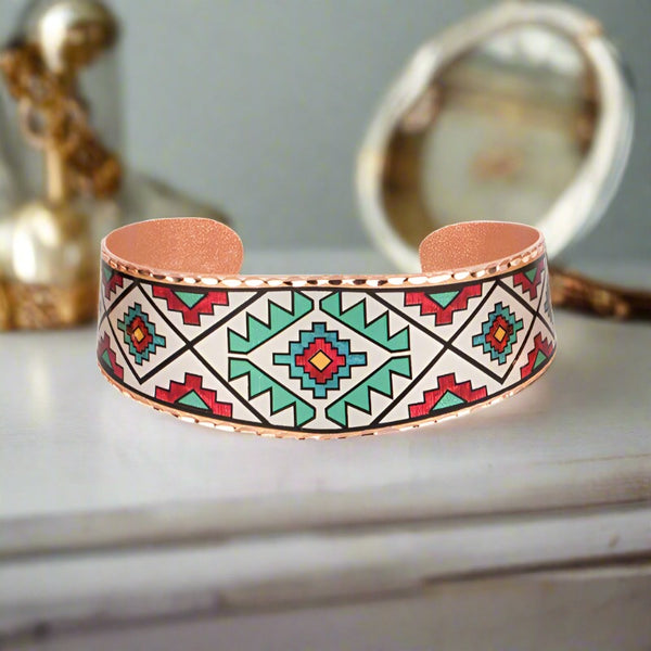 turquoise aztec copper cuff bracelet