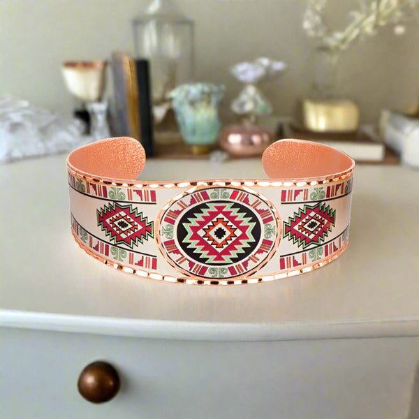 pink aztec copper cuff bracelet