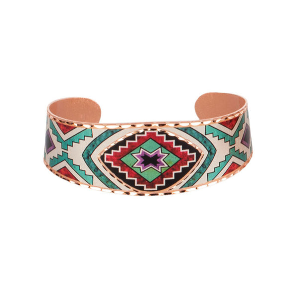 turquoise and pink aztec copper cuff bracelet