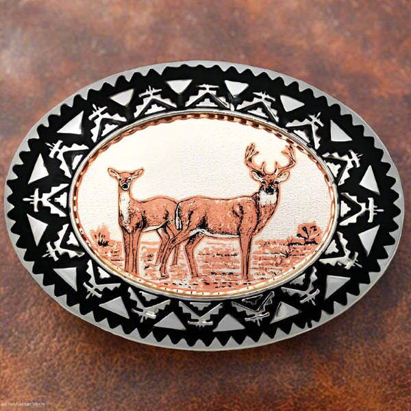 copper and silver deer belt buckle