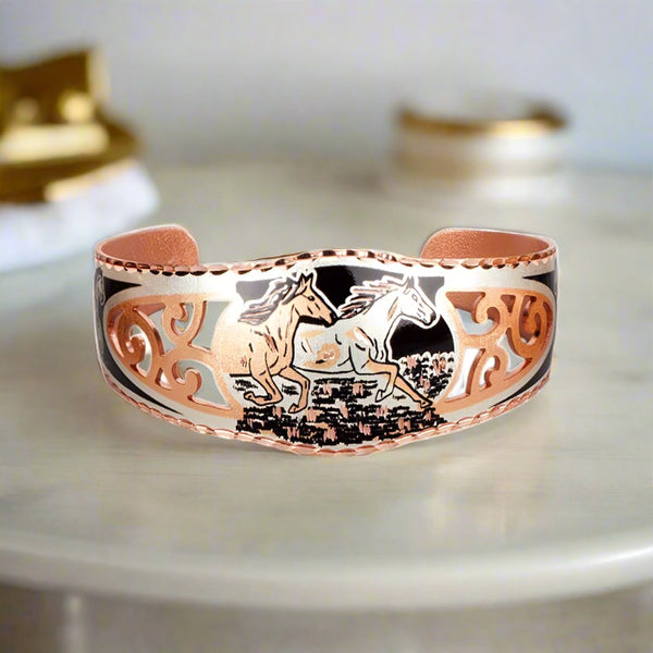 horses at twilight copper cuff bracelet