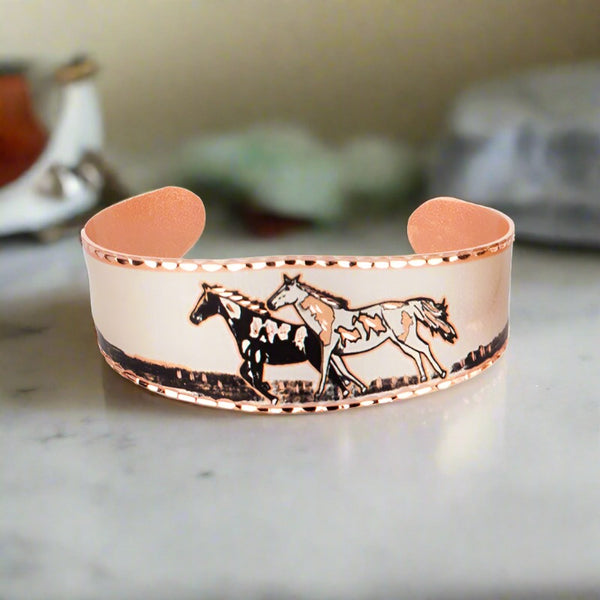 horses copper cuff bracelet