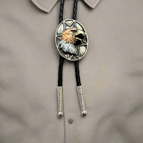 tri-color eagle head bolo tie