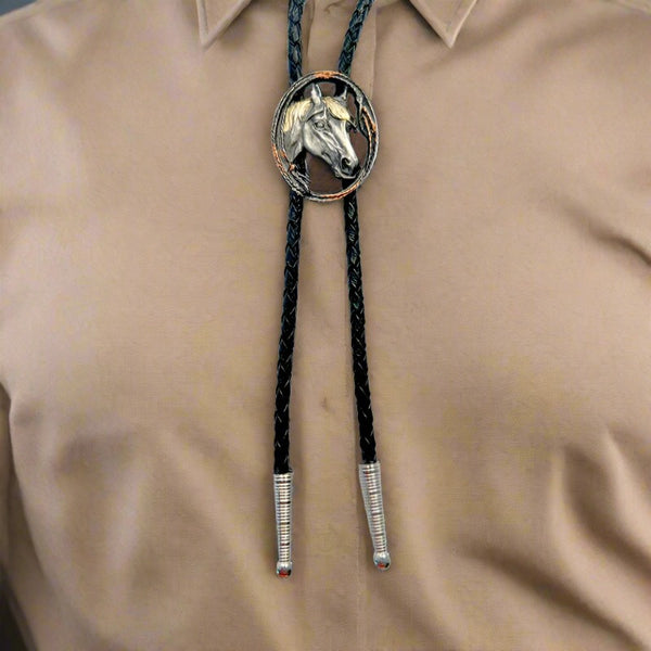 tri-color horse head bolo tie