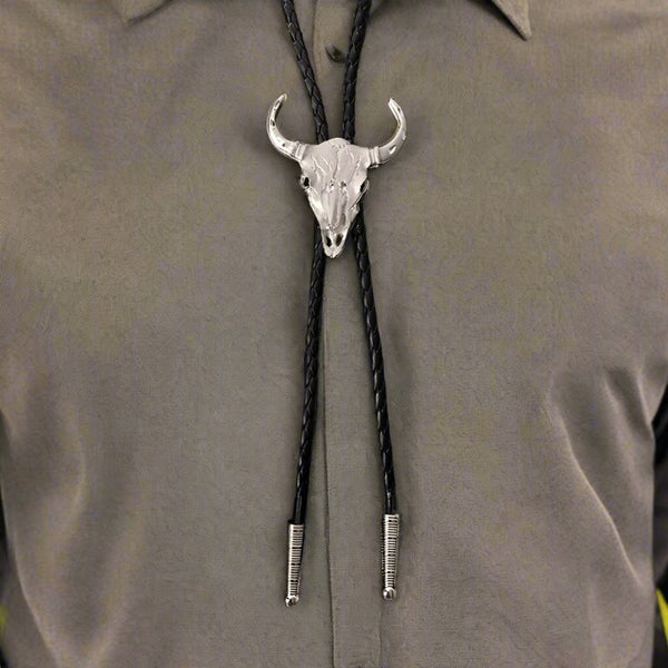 silver cow skull bolo tie