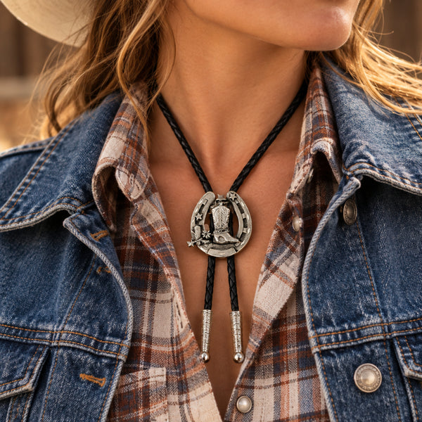 thumbnail image 2 of Initial R Western Rodeo Cowboy Bolotie Bolo Tie Men's Alloy Metal Generic 2 of 2