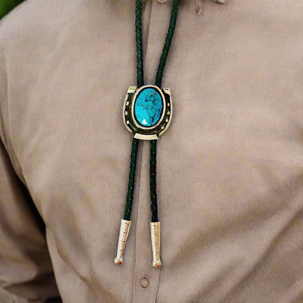 antique silver blue stone bolo tie