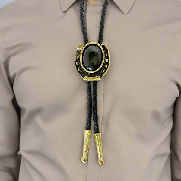 antique gold onyx stone bolo tie